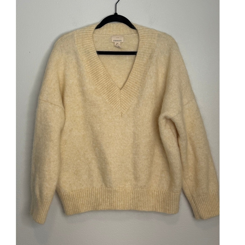 H&M Mohair Wool Blend V-Neck Sweater Cream Small Premium Selection